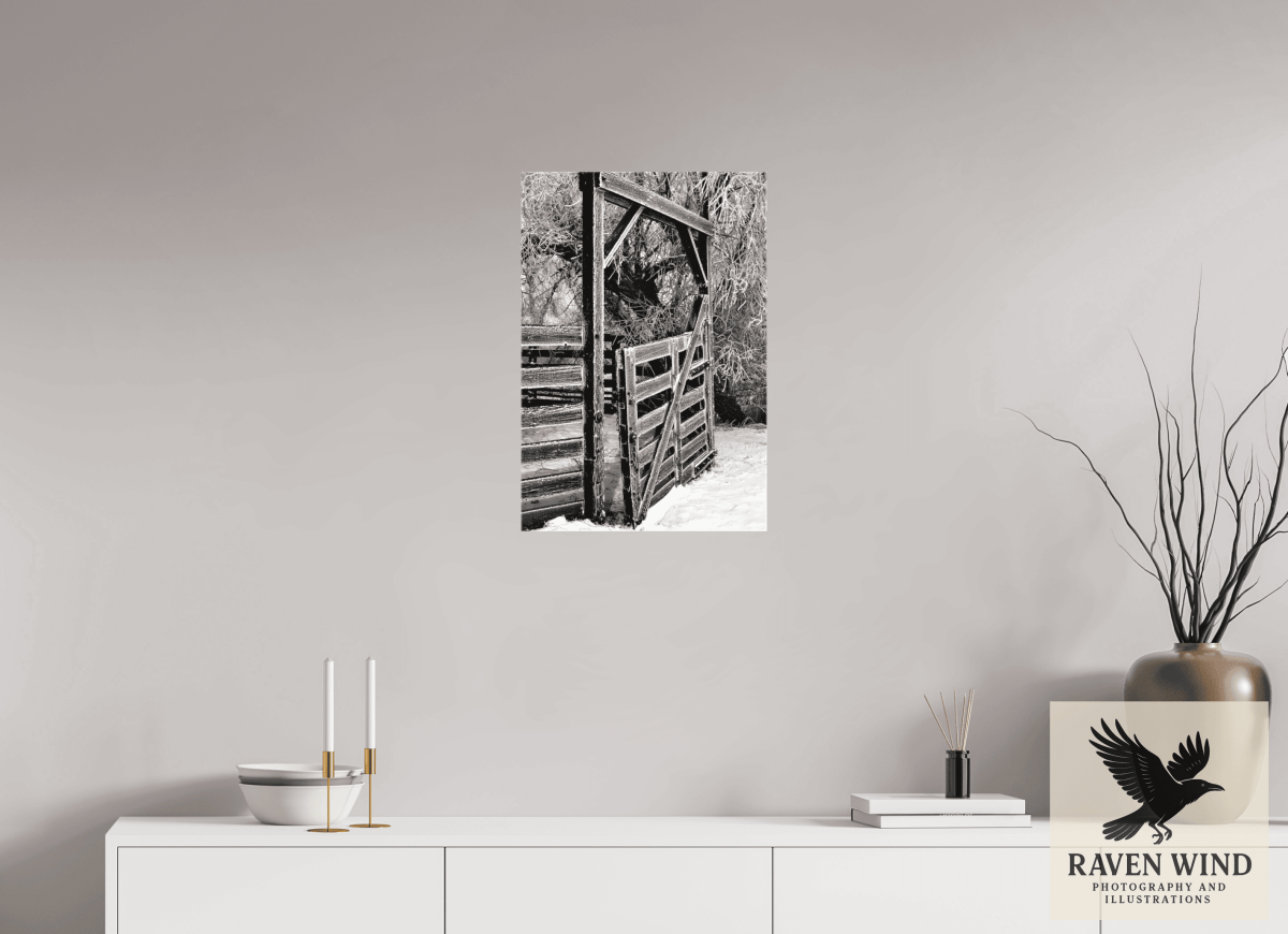 Raven Wind Photography & Illustrations-Winter Gate Black and White Fine Art Nature Print -