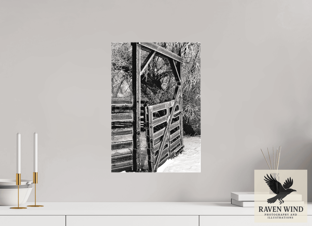 Raven Wind Photography & Illustrations-Winter Gate Black and White Fine Art Nature Print -
