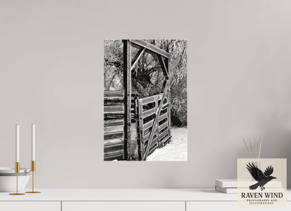 Raven Wind Photography & Illustrations-Winter Gate Black and White Fine Art Nature Print -