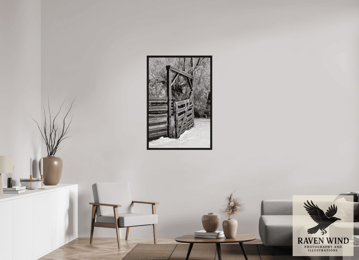 Raven Wind Photography & Illustrations-Winter Gate Black and White Fine Art Nature Print -