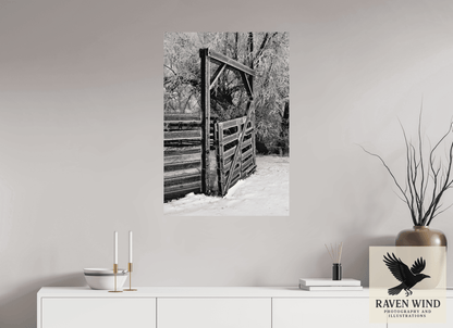 Raven Wind Photography & Illustrations-Winter Gate Black and White Fine Art Nature Print -