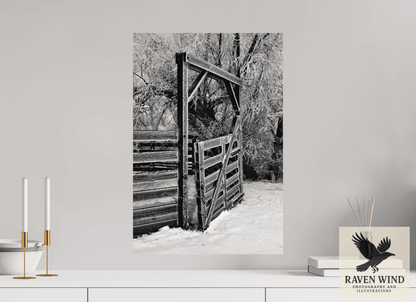 Raven Wind Photography & Illustrations-Winter Gate Black and White Fine Art Nature Print -