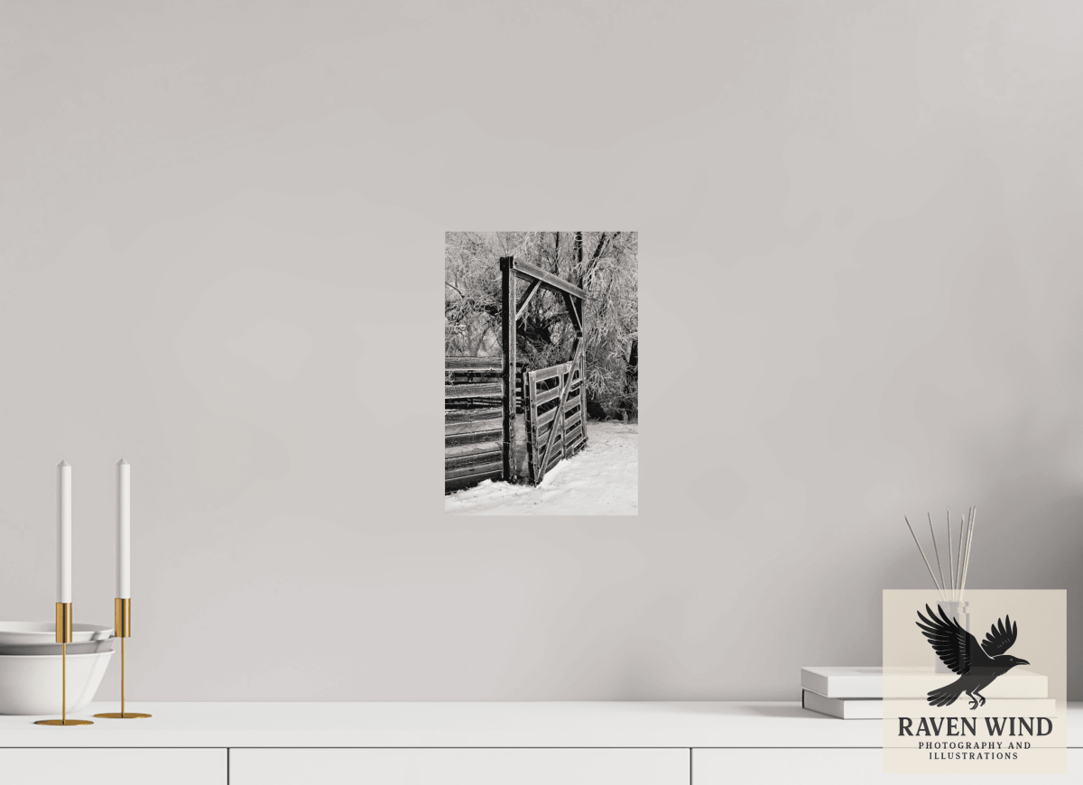 Raven Wind Photography & Illustrations-Winter Gate Black and White Fine Art Nature Print -