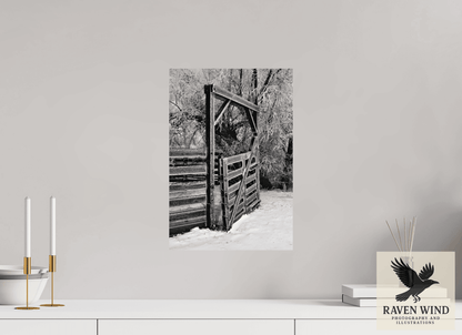 Raven Wind Photography & Illustrations-Winter Gate Black and White Fine Art Nature Print -