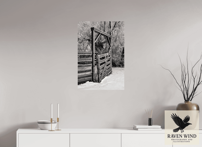 Raven Wind Photography & Illustrations-Winter Gate Black and White Fine Art Nature Print -