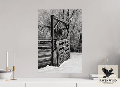 Raven Wind Photography & Illustrations-Winter Gate Black and White Fine Art Nature Print -